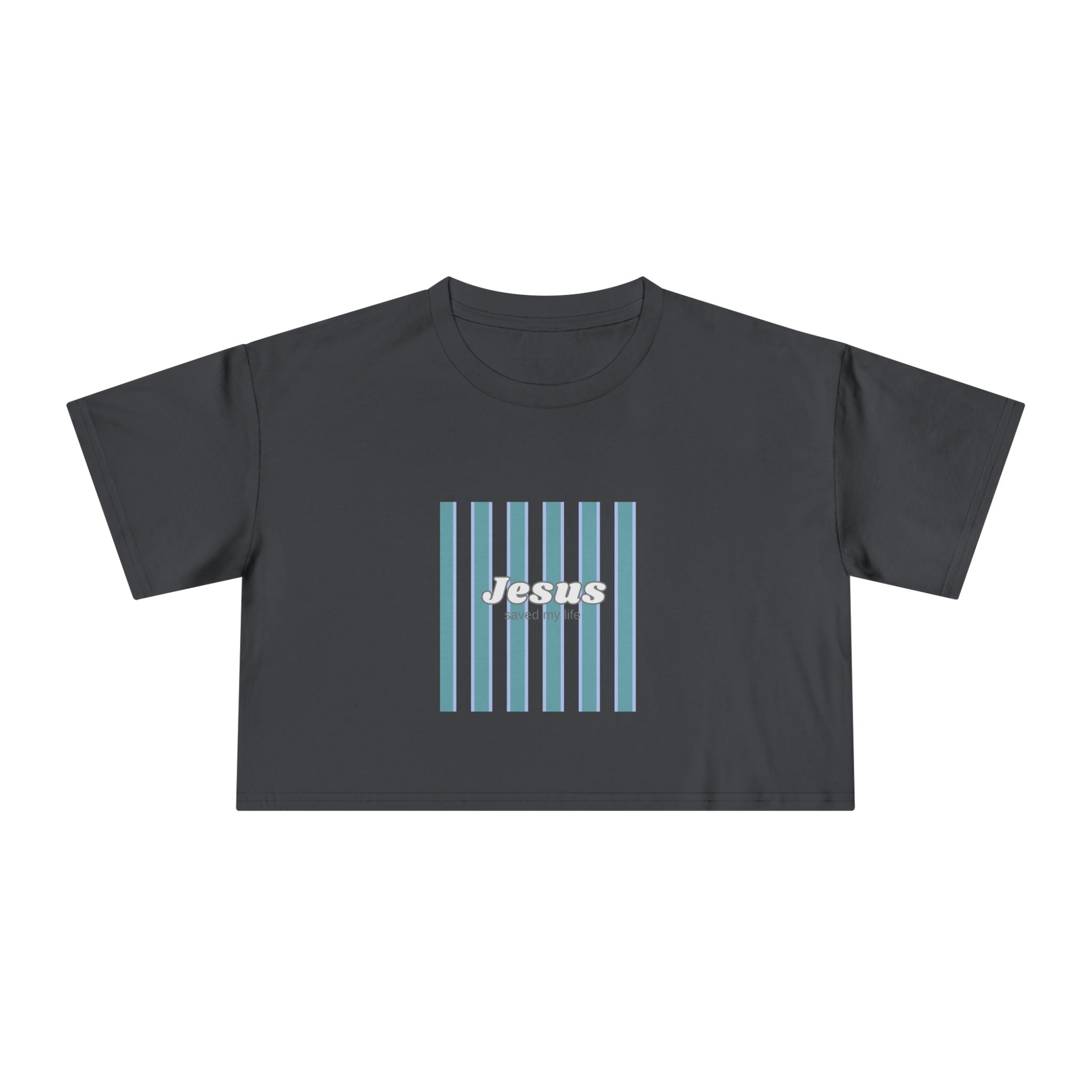 Jesus Striped Crop Tee — Minimal Faith Graphic Top