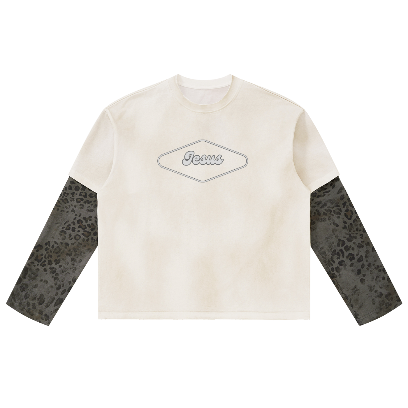 Jesus Vintage Wash Leopard Paneled Layer T-Shirt