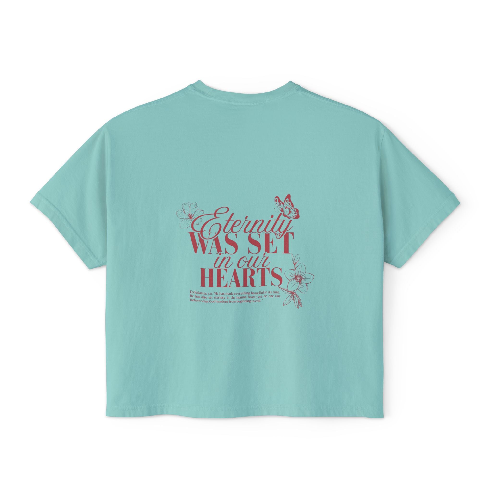 Boxy Tee — "Eternity Was Set in Our Hearts" Floral Graphic