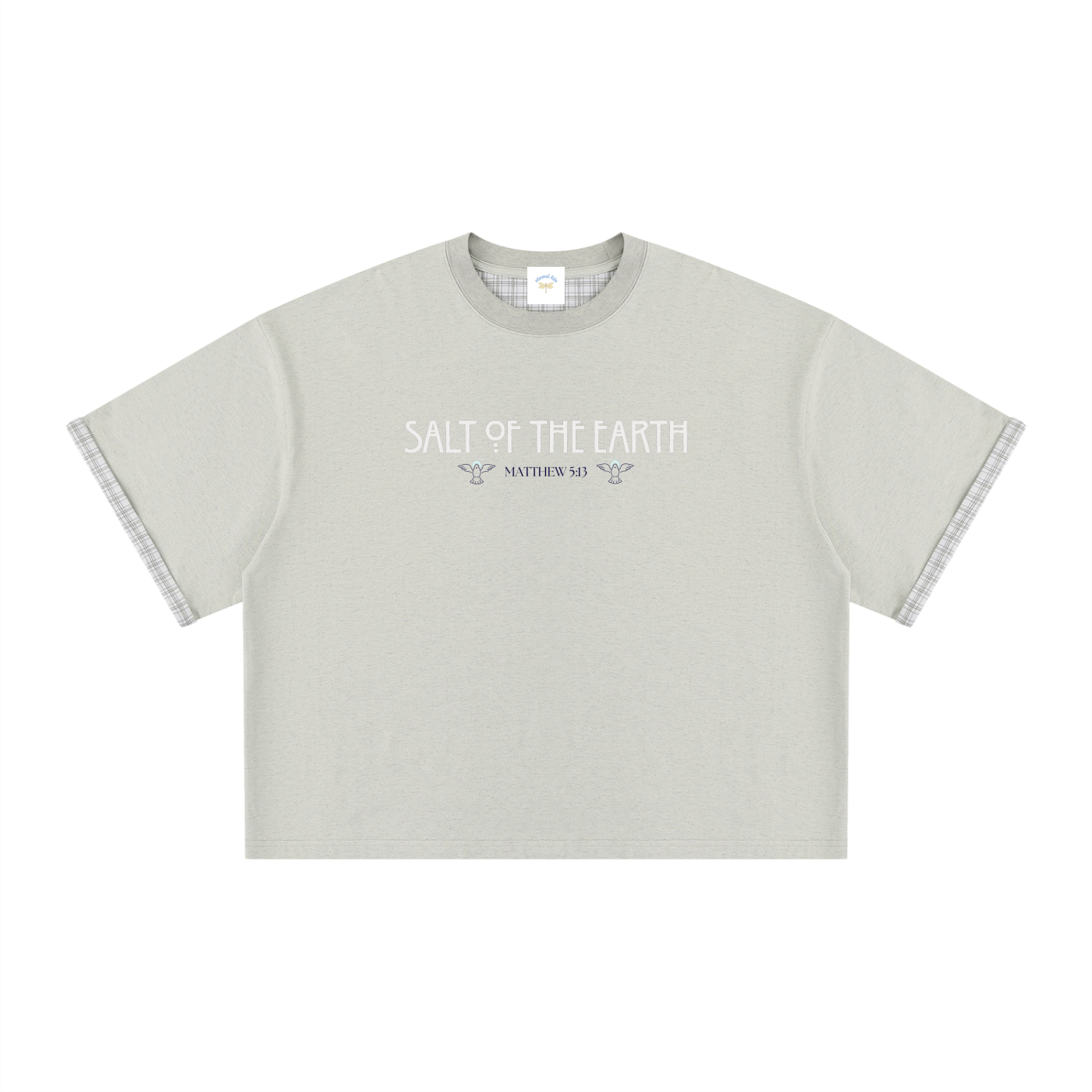 Unisex Boxy Plaid-Lined Double-Face T-Shirt
