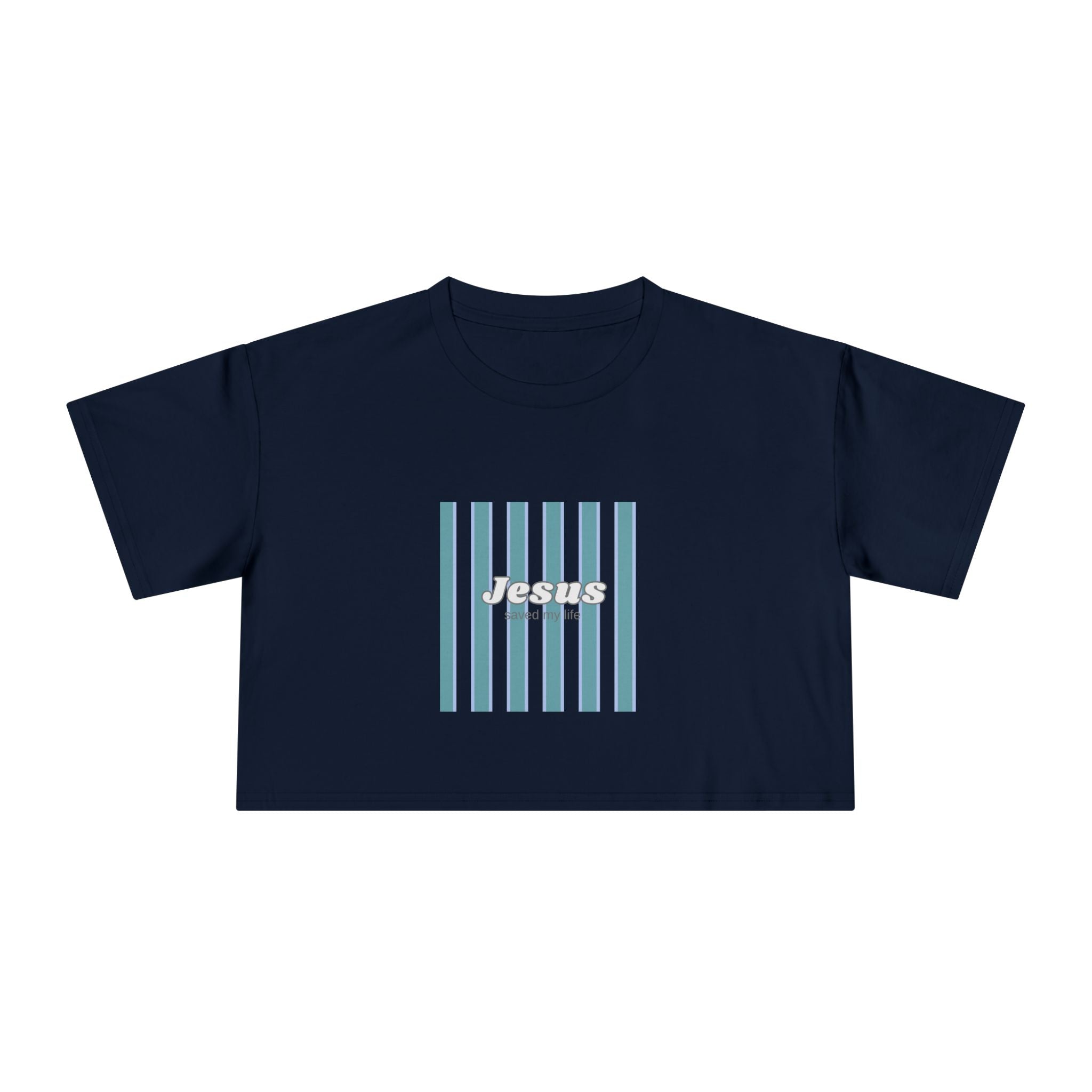Jesus Striped Crop Tee — Minimal Faith Graphic Top