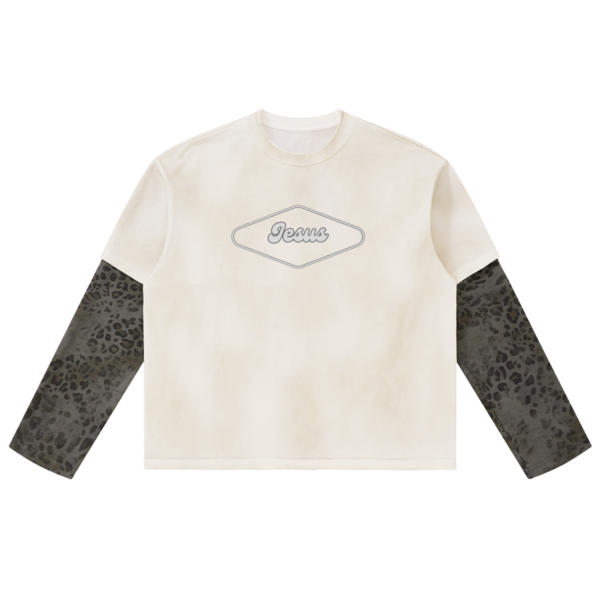 Jesus Vintage Wash Leopard Paneled Layer T-Shirt