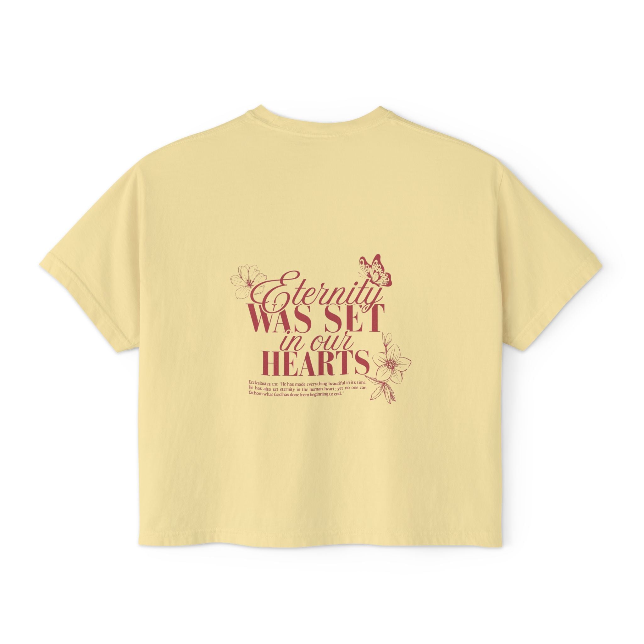Boxy Tee — "Eternity Was Set in Our Hearts" Floral Graphic