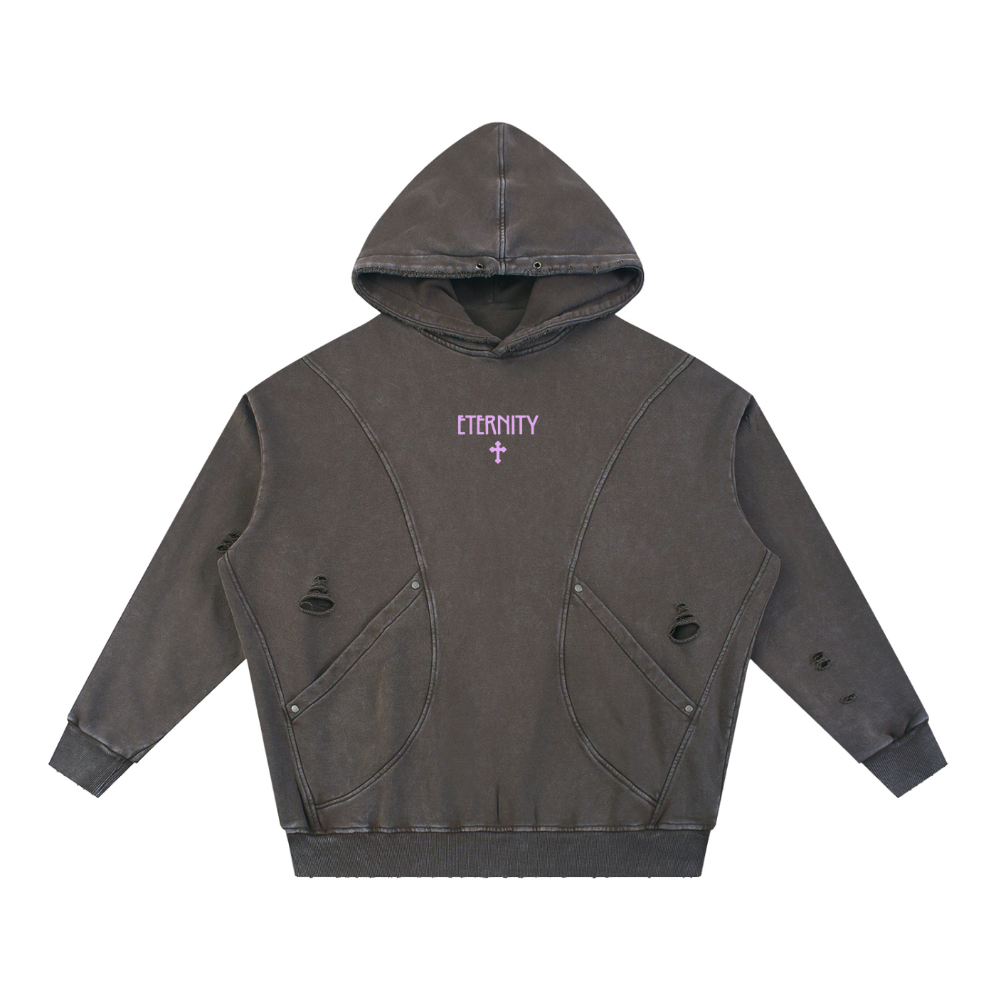 Eternity Washed Distressed Panel Pocket Hoodie