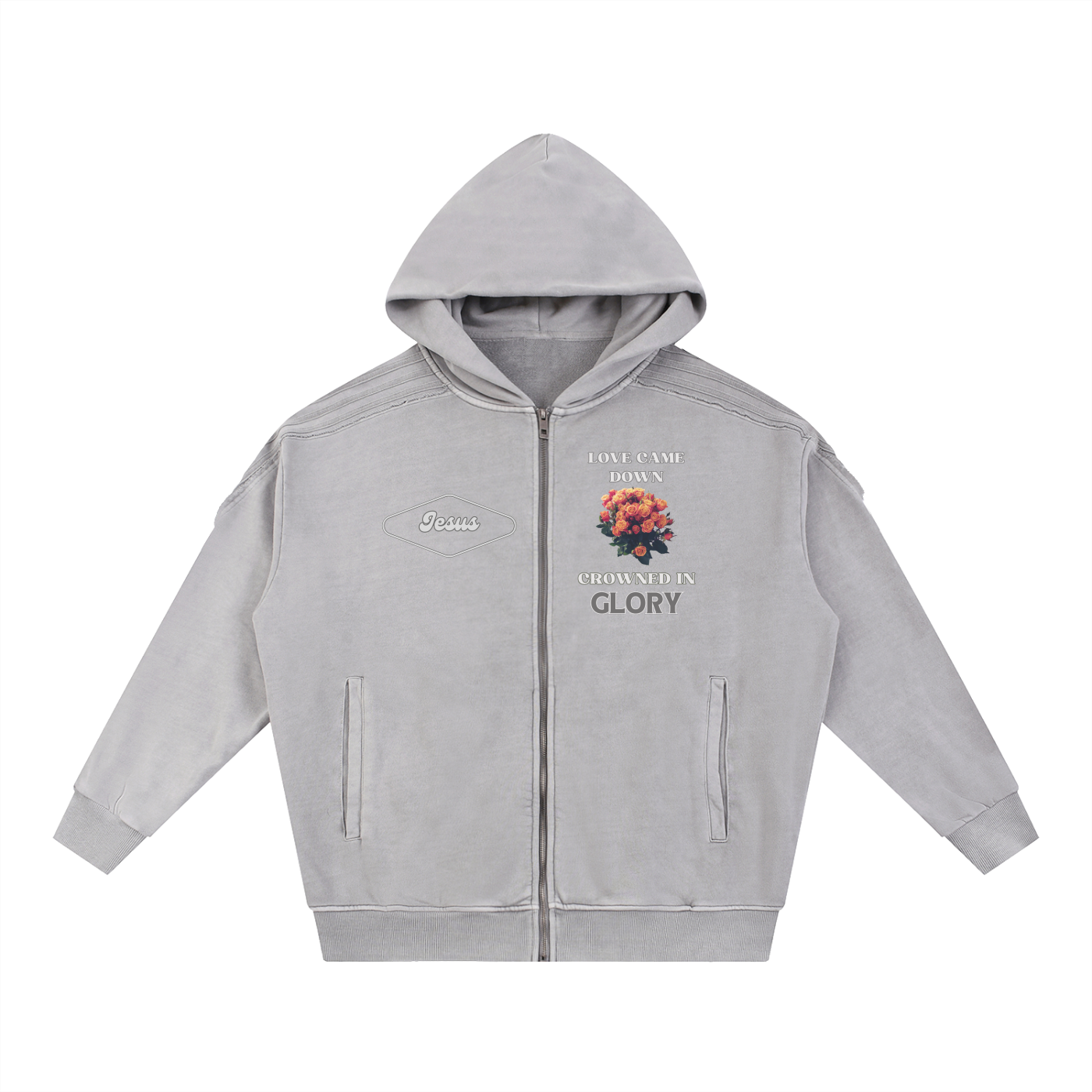 Snow Washed Tape Raw Edge Zip Hoodie