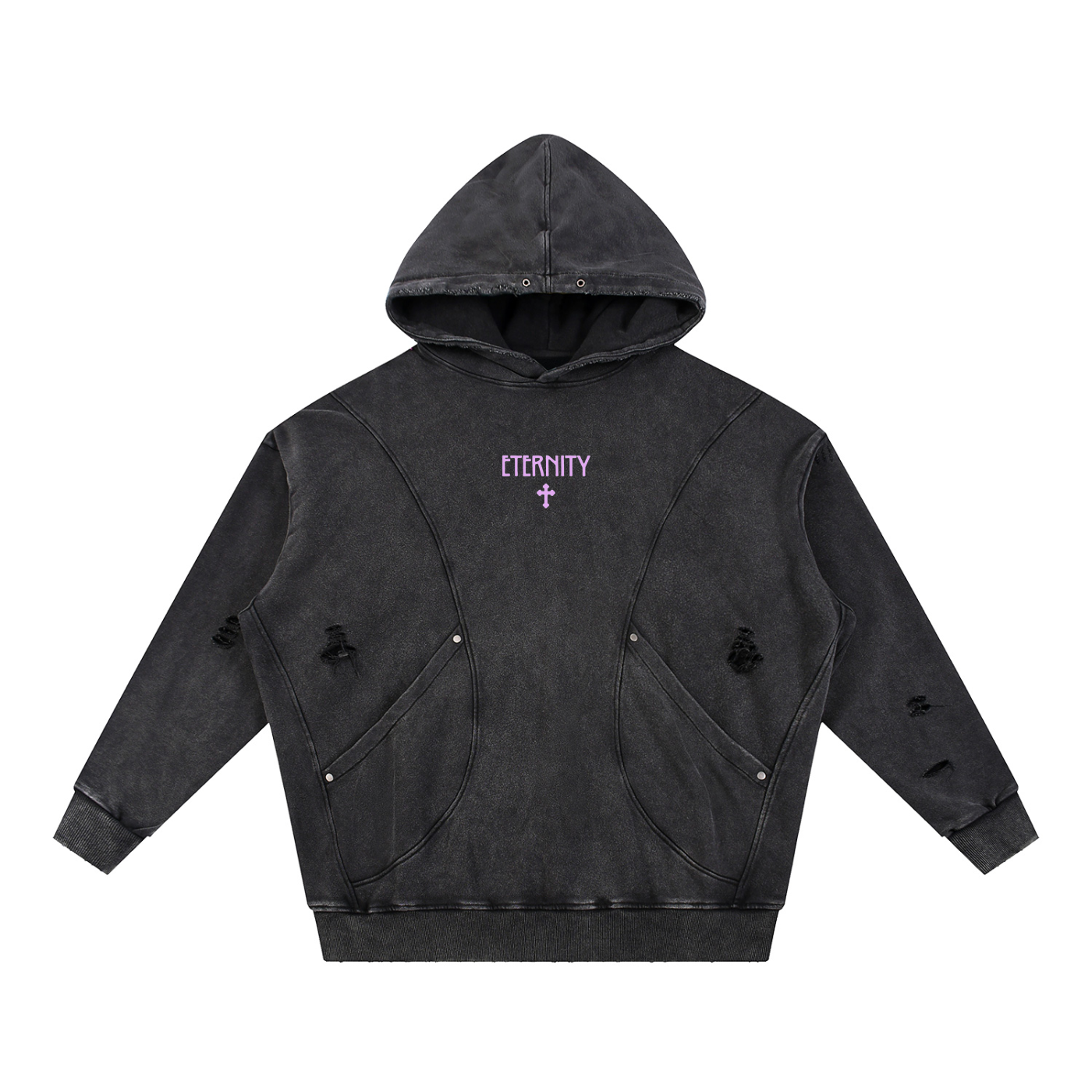 Eternity Washed Distressed Panel Pocket Hoodie