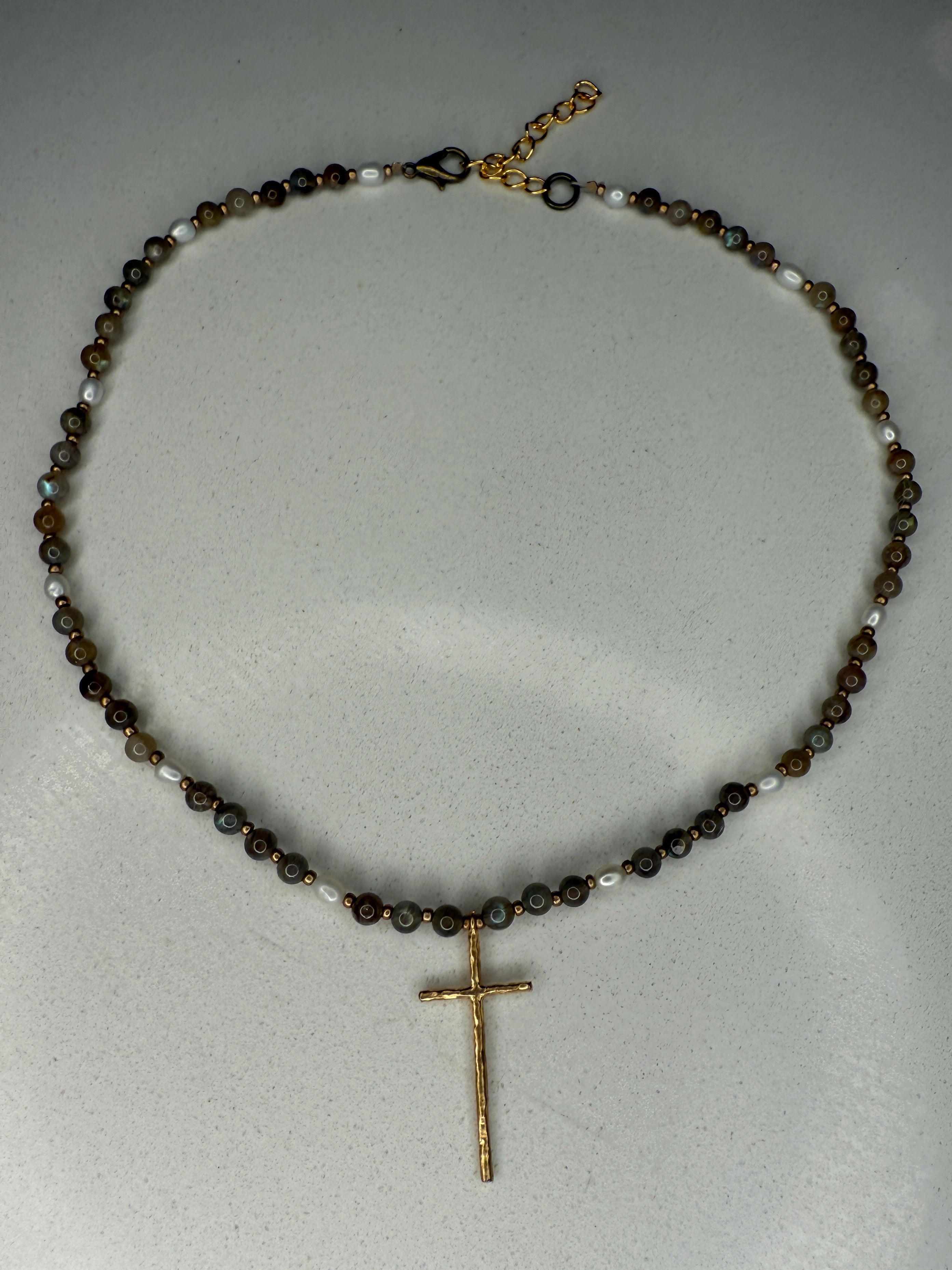 Gray Stone Cross in Gold