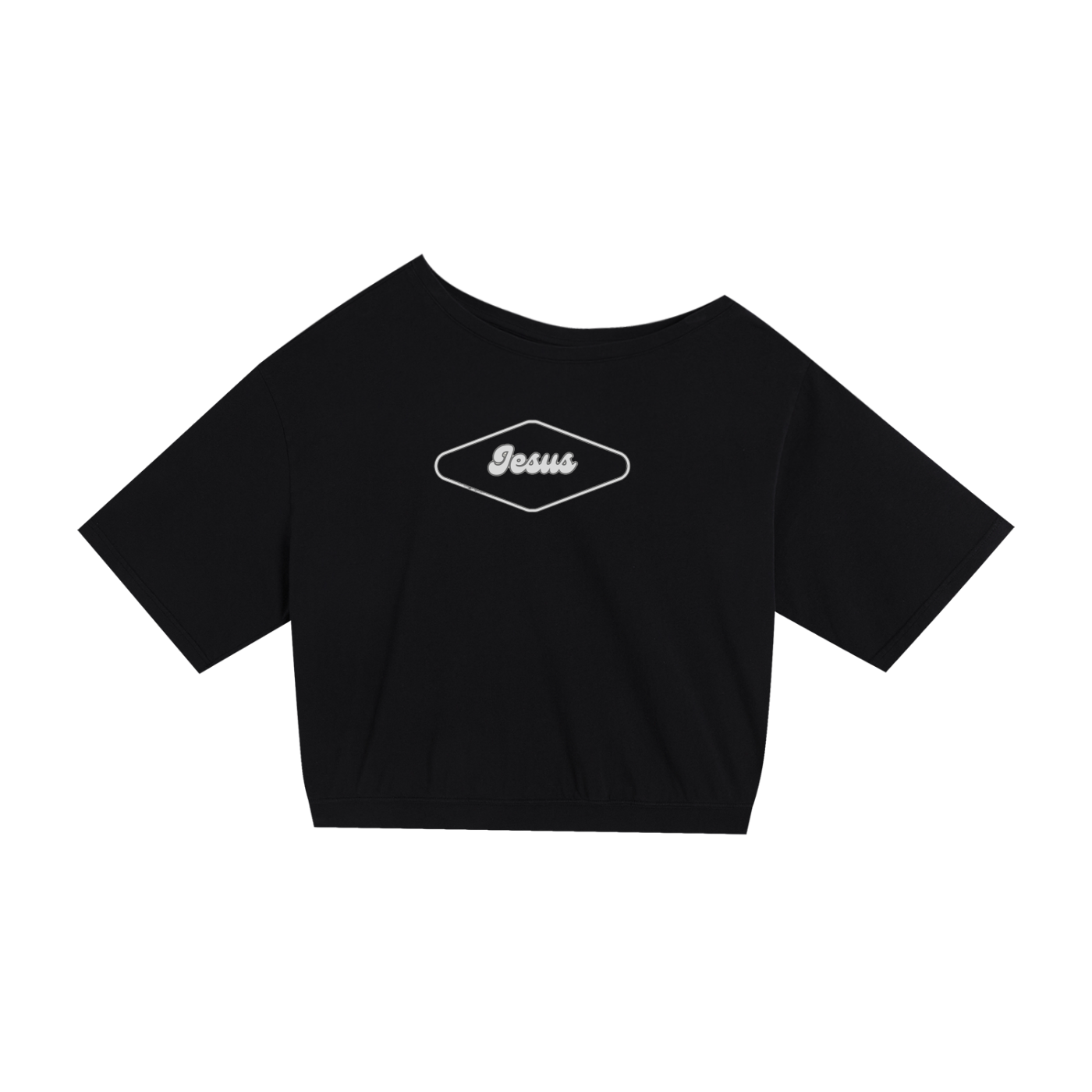 Jesus Asymmetric Shoulder Oversized Cotton T-Shirt